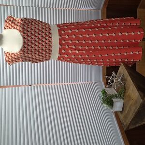 Eva Mendes Orange & White Patterned Dress